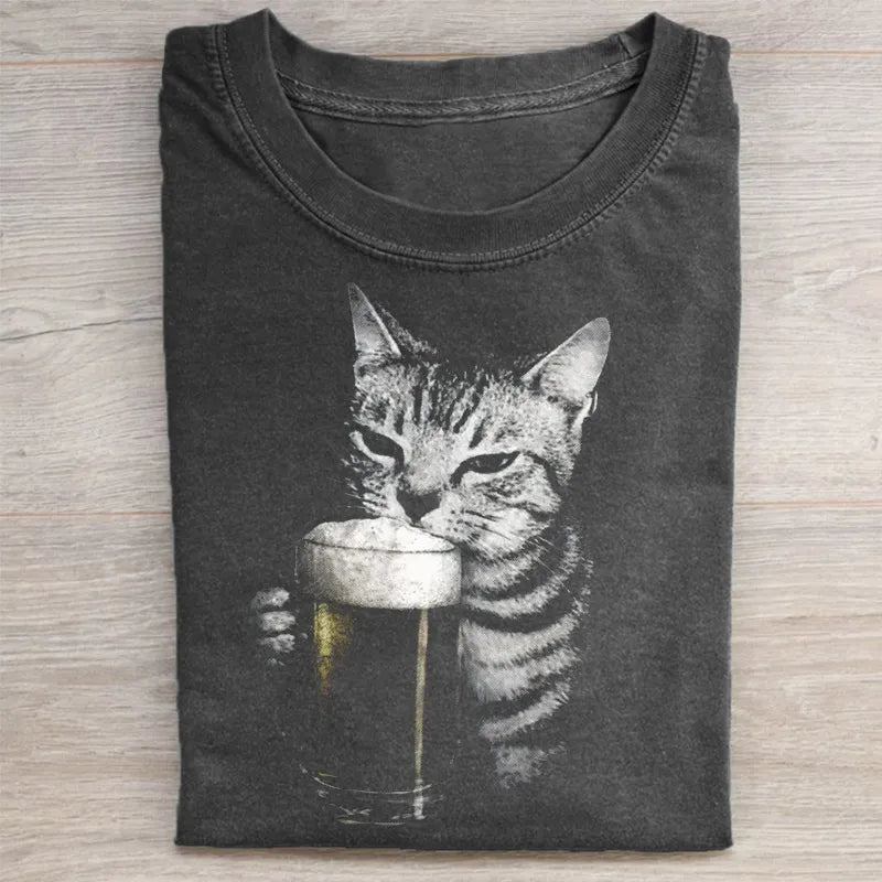 Funny Cat Beer Y2k Vintage 90s T-shirt