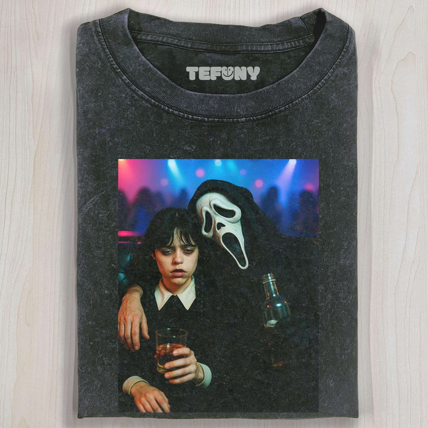 WEDNESDAY AND SCREAM CHARACTERS RETRO - STYLE T-SHIRT