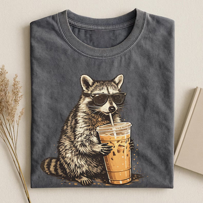 Raccoon Drinking Iced Coffee T-shirt