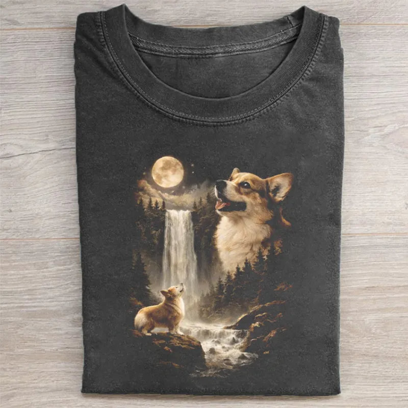 Funny Corgi Howling to the Moon T-shirt