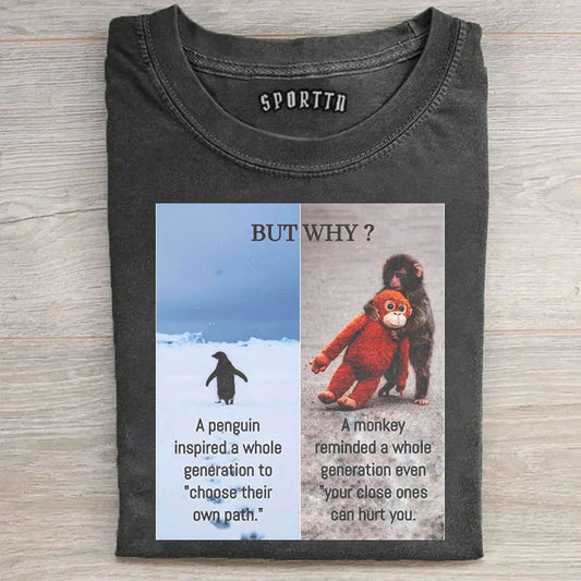 A Penguin & Punch-kun Monkey Meme Graphic T-shirt