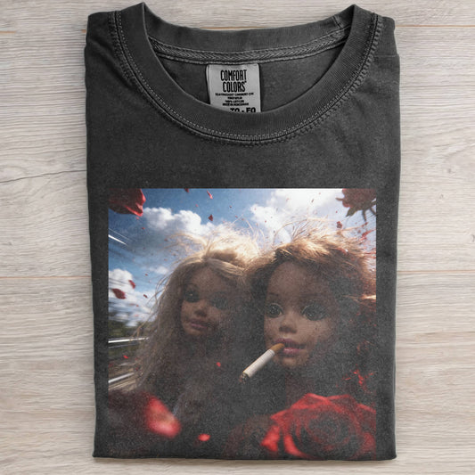 BARBIECORE ROSE FLORAL MEADOW AND SKY TEE