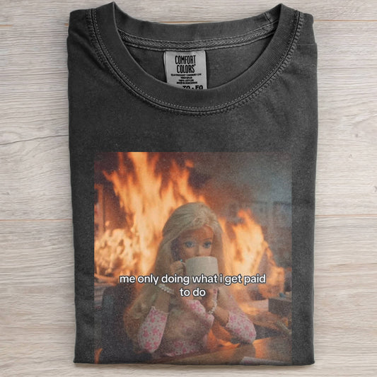 BARBIECORE FIRE SAFETY OFFICE SLOGAN T-SHIRT