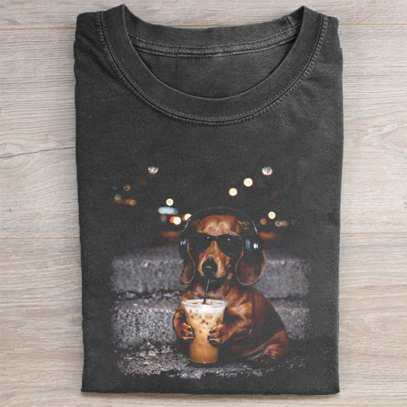 Dachshund Drinking Iced Coffee T-shirt