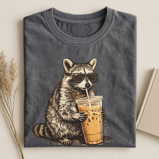 Raccoon Drinking Iced Coffee T-shirt