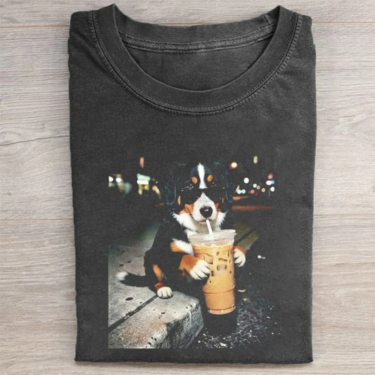 Funny Bernese Mountain Drinking Iced Coffee T-shirt