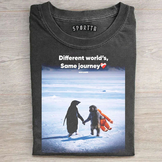 A Penguin & Punch-kun Monkey Meme Graphic T-shirt