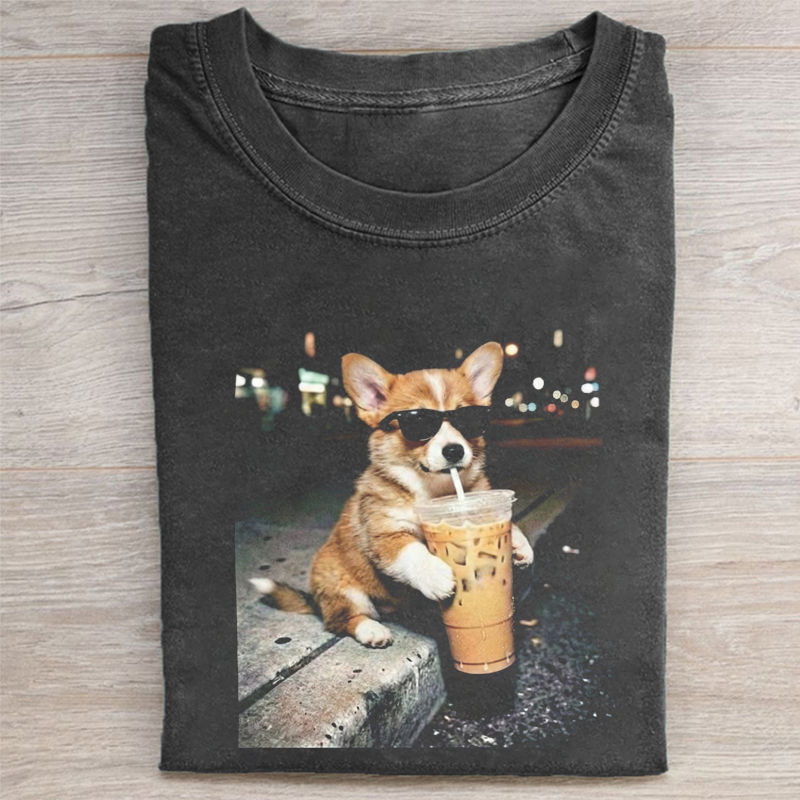 Funny Corgi Drinking Iced Coffee T-shirt