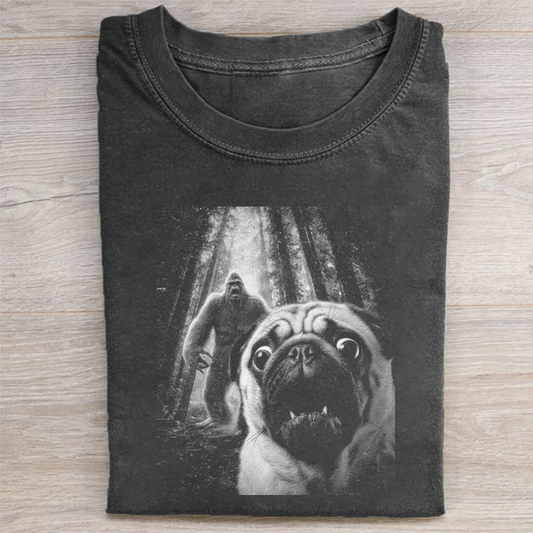 Funny Pug Bigfoot Selfie T-shirt