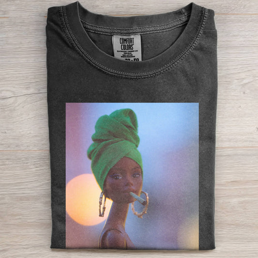 BARBIECORE BLACK LEATHER SMOKING RETRO T-SHIRT